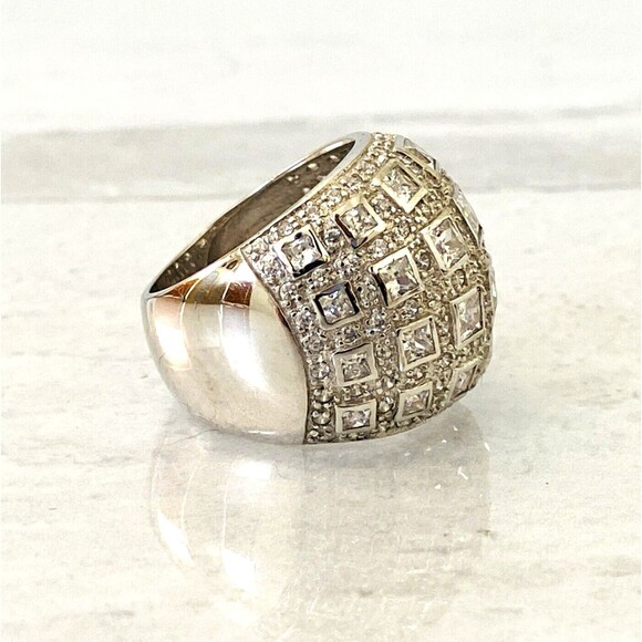 Sterling Silver Cubic Zirconia Domed Bombe Ring Statement Sz 7.5 Cocktail 13 Grs - Picture 5 of 11